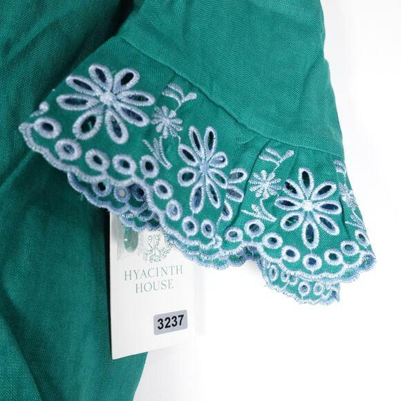 New Hyacinth House Women's XS Green Embroidered Ruffle Linen Montauk Lounge Top - Picture 10 of 10